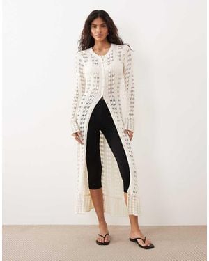 Gina Tricot Knitted Crochet Knit Long Cardigan Dress - Natural