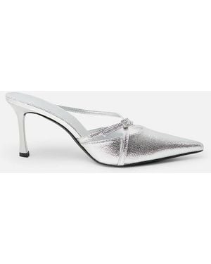 Public Desire Casanova Cracked Buckle Detail Pointed Toe Mid Heel Mules - White