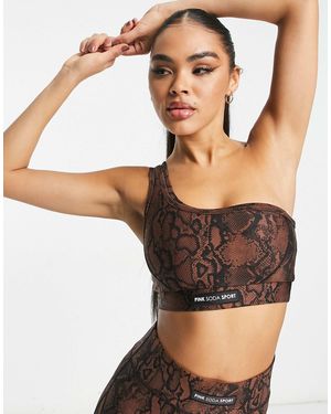 Pink Soda Sport Adder Polyester Blend Asymmetric Bra With Snake Print - Black