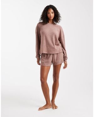 Loungeable Marl Super Soft Knit Crew Neck Jumper And Shorts - Red
