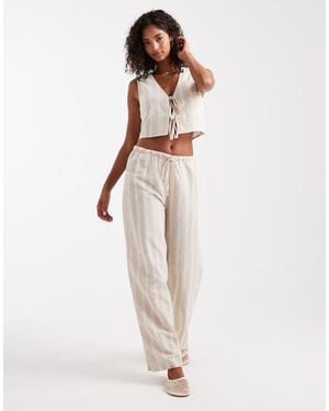 New Look Co-ord Wide Leg Stripe Trousers - White