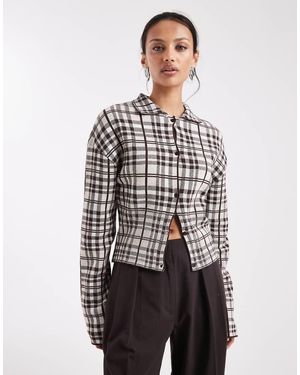 Collusion Check Knitted Button Through Top - Grey