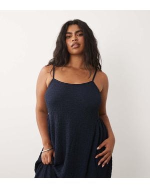 Vila Curve Jacquard Jersey Cami Midi Dress With Waist Details - Blue