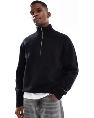 Jack & Jones Oversize Thick 1/4 Zip Sweater - Black