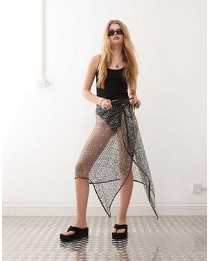 Weekday Sequin Net Wrap Midi Skirt - Natural
