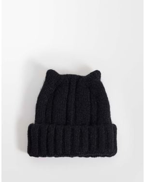 Collusion Fluffy Ear Beanie - Black