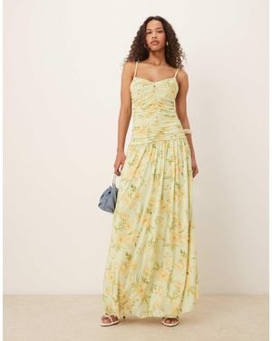 Vila Ruched Mesh Maxi Dress - Yellow