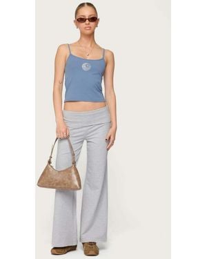 Edikted Petite Wide Leg Fold Over Trousers - Blue