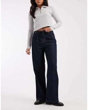 New Look Self Tie Drawcord Wide Leg Jeans - Blue
