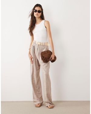 ASOS Tall Tailored Belted Wide Leg Trouser With Linen - Natural