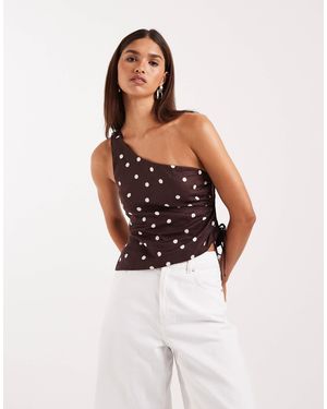 Cotton On Linen Asymmetric Shoulder Top - White