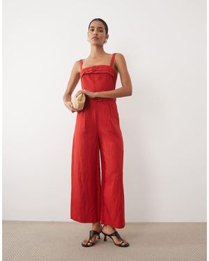 Mango Tuta Jumpsuit Rossa Con Cintura - Rosso