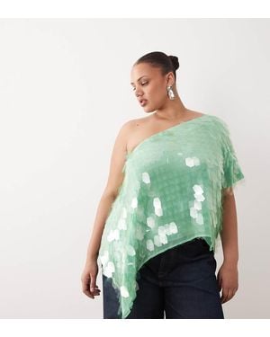 ARRANGE Curve Embellished One Shoulder Top - Green