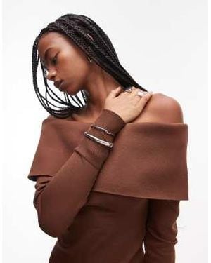 TOPSHOP Deep Bardot Knitted Top - Brown