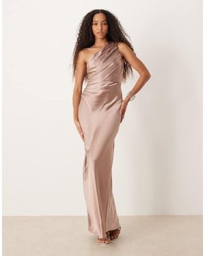 Pretty Lavish Bridesmaids Juliet Satin Gathered One Shoulder Maxi Dress - Natural
