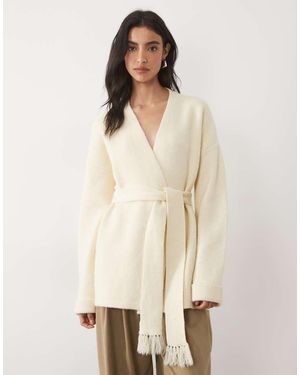 Pretty Lavish Gebreid Vest Met Overslag En Strikdetail - Naturel
