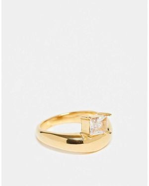 ASOS Stainless Steel Bubble Wave Ring With Square Sparkly Crystal Stone Set - Natural