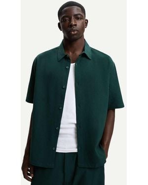 Bershka Pleated Short Sleeve Shirt - Green