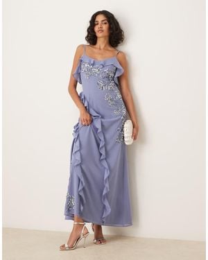 Maya Embellished Cold Shoulder Maxi Dress - Blue