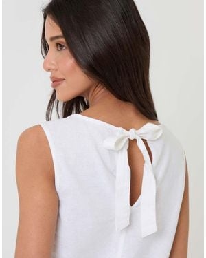Threadbare Linen Blend Tie-Back Shell Top - White