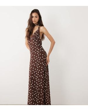 Vero Moda Cami Maxi Dress With Scarf Neck Detail - Brown