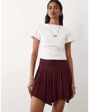 Miss Selfridge Shirred Waist Hanky Hem Mini Skirt - White
