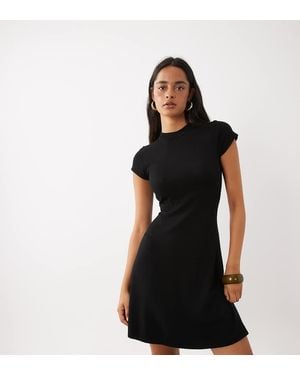 Kaiia Exclusive Knitted Cap Sleeve Mini Skater Dress - Black