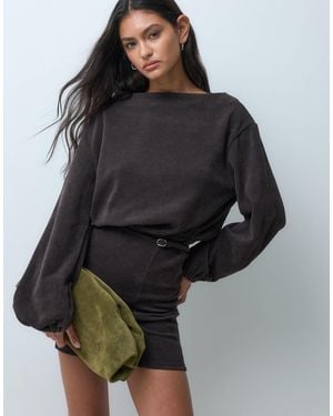 ASOS Soft Cord Slash Neck Belted Mini Dress - Black
