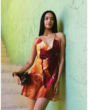SNDY'S Satin Cowl Halterneck Low Back Mini Dress - Green