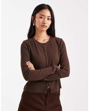Threadbare Button Up Long Sleeve Jersey Top - Brown