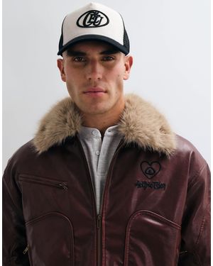 AELFRIC EDEN Faux Fur Collar Faux Leather Bomber Jacket - Brown