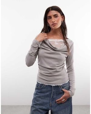 Daisy Street Top A Maniche Lunghe Sinuoso A Doppio Strato Con Inserto - Grigio