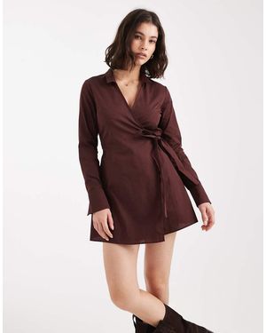 Miss Selfridge Poplin Wrap Mini Dress - Red