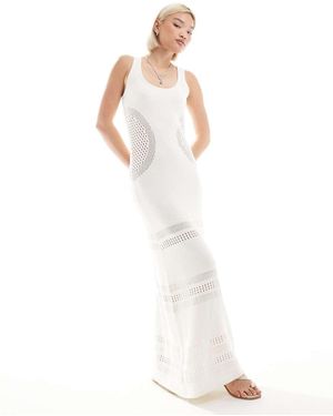4th & Reckless Vestido Playero Largo Con Cuello Ancho Y Detalle De Paneles De Punto De -Blanco