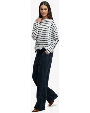 Superdry Linen Low Rise Trousers - Blue