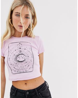 Bershka Moon Print Tshirt - Pink