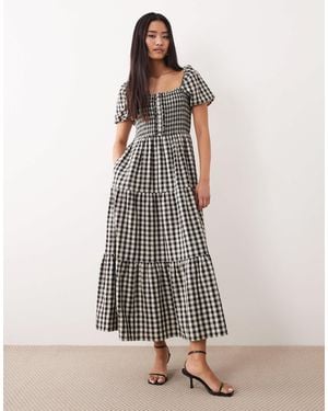 Nobody's Child Joss Square Neck Puff Sleeve Tiered Skirt Midi Dress - White