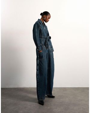 TOPSHOP Tolu Coker X Denim Barrel Leg Jumpsuit Circular Design - Blue