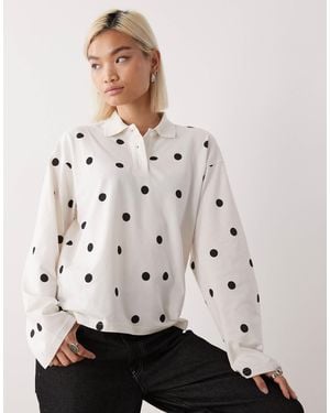 Monki Long Sleeve Oversized Rugby Polo - Natural
