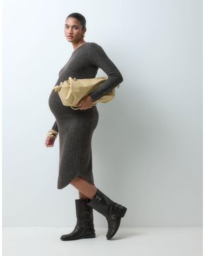 Mama.licious Mamalicious umstands-midi-strickkleid mit rippenstruktur und langen ärmeln - Braun