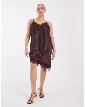 ONLY Asymm Lace Hem Satin Cami Mini Dress - Purple