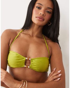 Oh Polly Bead Detail Bandeau Bikini Top - Green