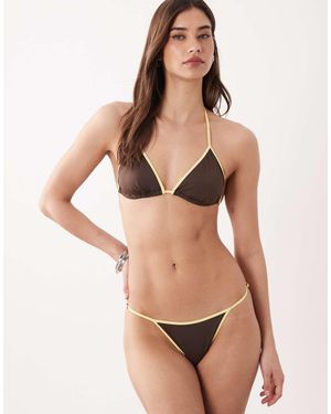 Free Society Triangle Bikini Top With Contrast Trim - Natural