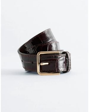 & Other Stories Real Leather Square Buckle Belt - Black
