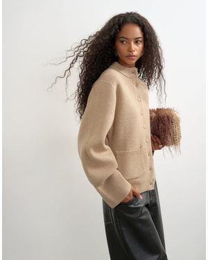 TOPSHOP Knitted Pocket Front Cardigan - Natural