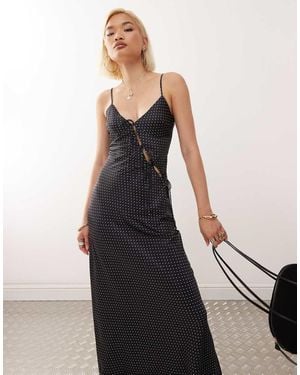 Lioness About A Girl Asymmetric Bow Tie Cutout Detail Satin Maxi Dress - Black