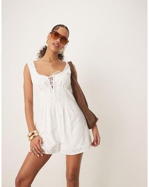 ASOS Lace Up Pin Tuck Playsuit - Natural