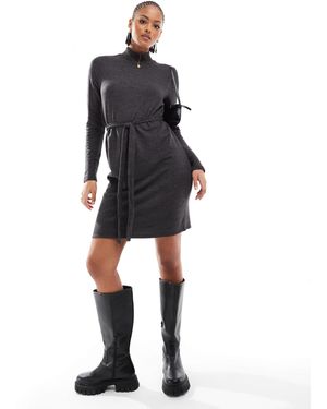 Vero Moda High Neck Knitted Mini Dress With Tie Waist - Black