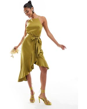 Style Cheat Midi Jurk Met Halternek, Bandjes En Gestrikte Taille - Metallic