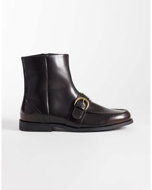 ASOS Zip Up Boots With Buckle Detail - Black